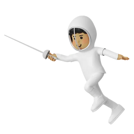 フェンシング 突進 少年  3D Illustration