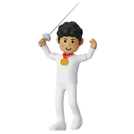 Fencing Winner Boy  3D Illustration