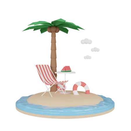 Palmeira Na Ilustracao 3 D Da Praia 3D Illustration