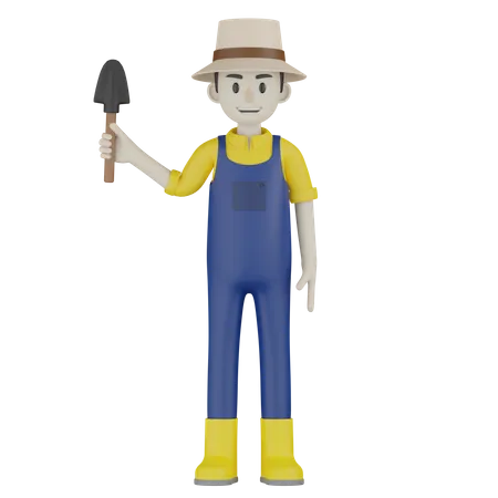 Agriculteur tenant une pelle  3D Illustration