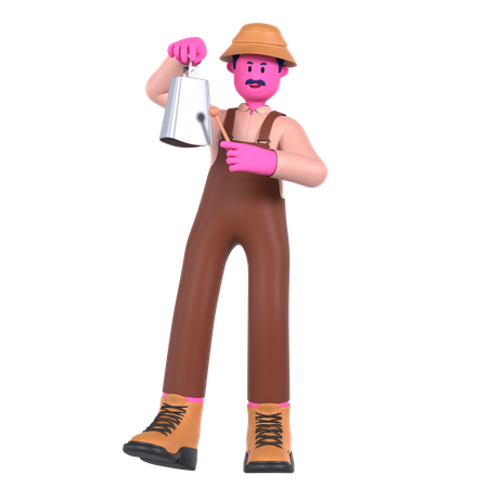 Agriculteur mâle jouant Cowbell  3D Illustration