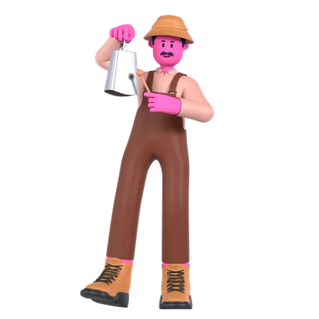 Agriculteur mâle jouant Cowbell  3D Illustration