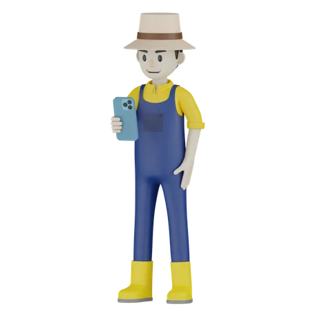 Agriculteur regardant son portable  3D Illustration