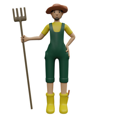 Agriculteur tenant un râteau  3D Illustration