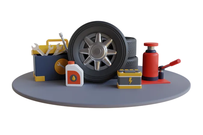 Ferramentas de serviço de pneus de carro  3D Illustration