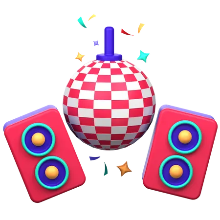 Bola de discoteca e alto-falante para festa  3D Icon