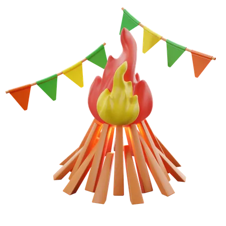 Festa Junina Bonfire With Pennants  3D Icon