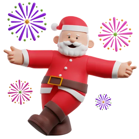 Festive Santa Claus With Fireworks  3D Illustration