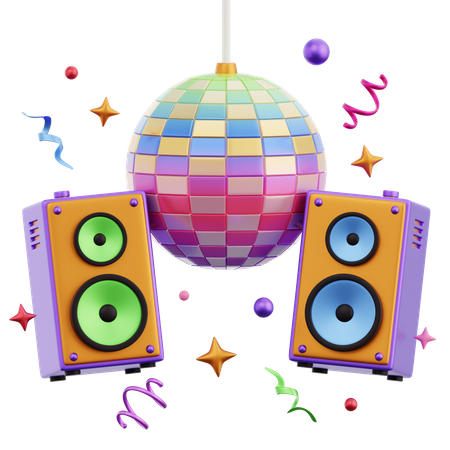 Boule disco de fête et haut-parleur  3D Icon