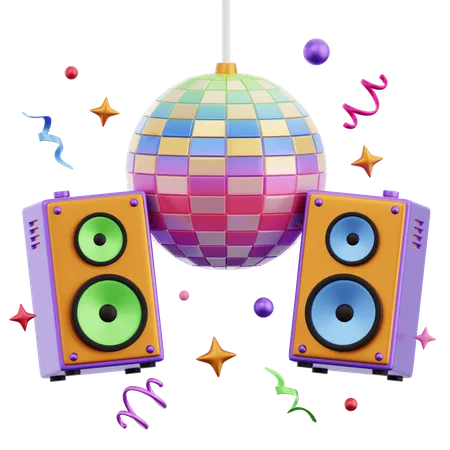 Boule disco de fête et haut-parleur  3D Icon