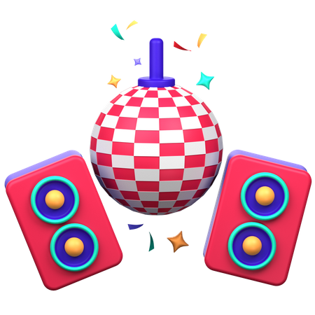 Boule disco de fête et haut-parleur  3D Icon