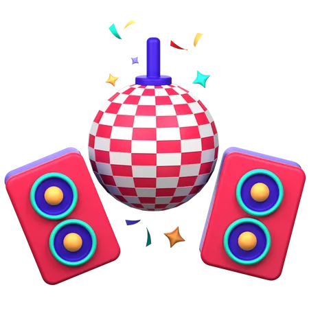 Boule disco de fête et haut-parleur  3D Icon