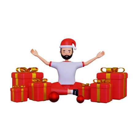 Célébration du jour de Noël avec boîte cadeau  3D Illustration