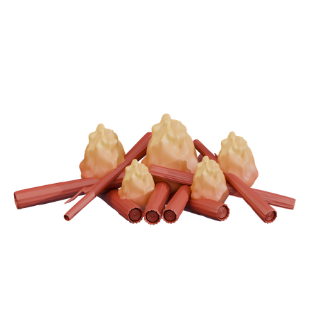 Feu de camp groupé avec des bûches  3D Icon