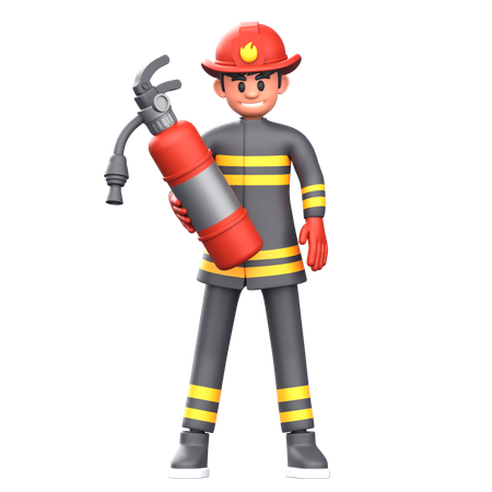 Feuerwehrmann mit Feuerlöscher  3D Illustration