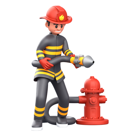 Feuerwehrmann mit Hydranten  3D Illustration