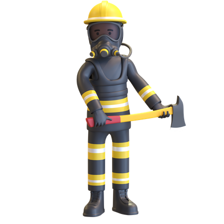 Feuerwehrmann mit voller Schutzausrüstung und Axt  3D Illustration