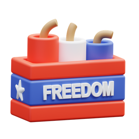 Feuerwerkskörper-Box mit Freiheitstext  3D Icon