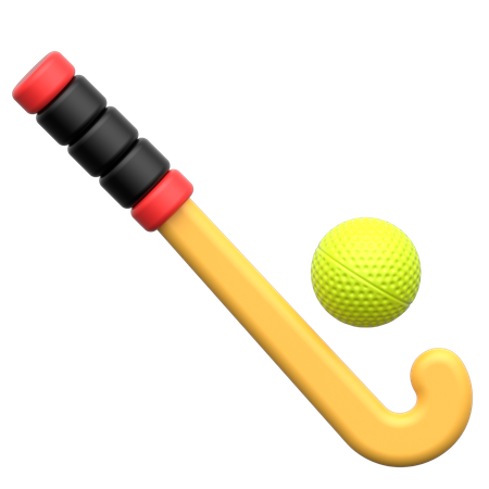 Field Hockey Stick And Ball  3D Icon
