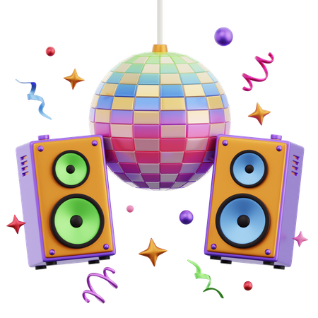Bola de discoteca de fiesta y altavoz  3D Icon