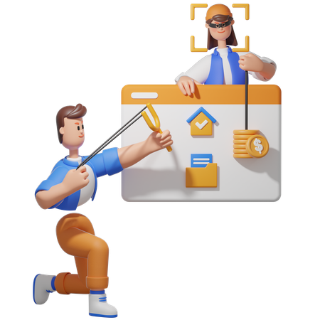 Fights Off Data Scammer  3D Icon