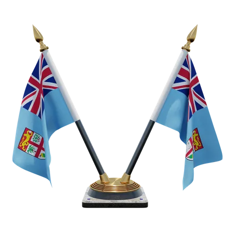 Fiji Double Desk Flag Stand  3D Illustration