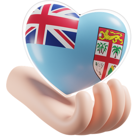 Fiji Flag Heart Hand Care 3D Icon