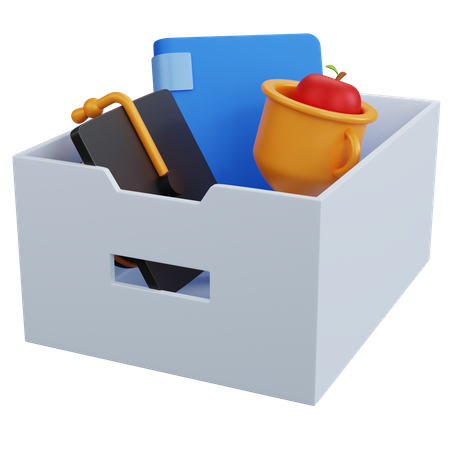 File Storage With Book Trophy And Graduation Cap  3D Icon