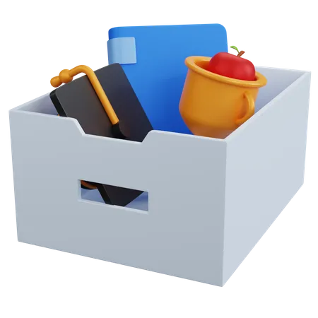 File Storage With Book Trophy And Graduation Cap  3D Icon
