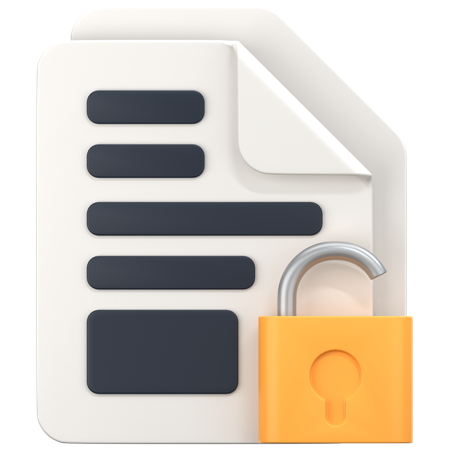 File With Unlock Sign  3D Icon