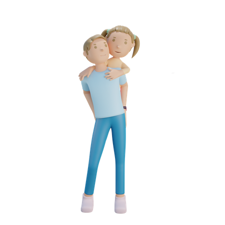 Filha anda nas costas do pai  3D Illustration