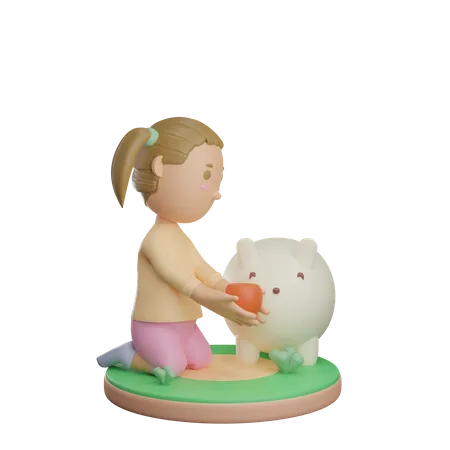 Fille nourrissant un animal  3D Illustration