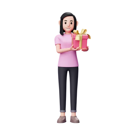 La fille apporte un cadeau de Saint-Valentin et l'offre  3D Illustration