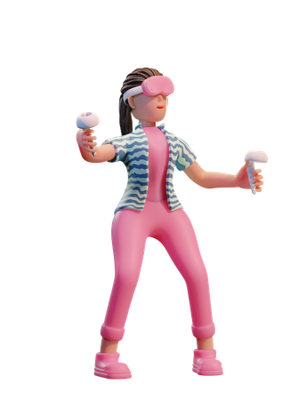 Fille appréciant la réalité virtuelle  3D Illustration