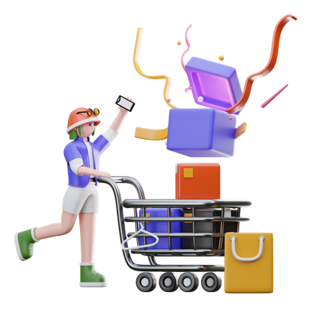 Fille appréciant le shopping  3D Illustration