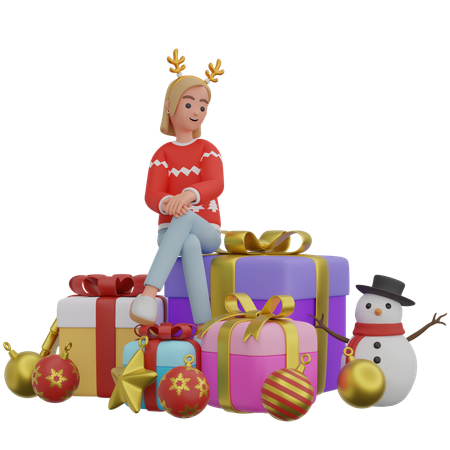 Fille assise sur des boîtes  3D Icon