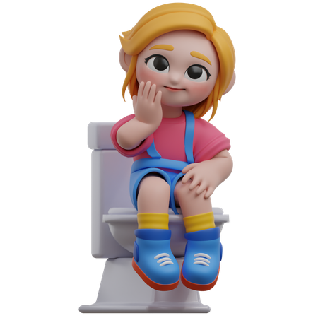 Fille assise sur les toilettes  3D Illustration