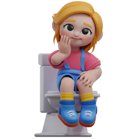 Fille assise sur les toilettes  3D Illustration