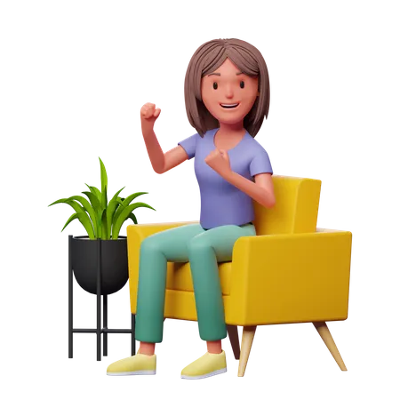 Fille assise sur un canapé  3D Illustration