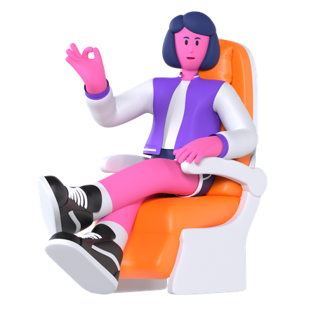 Fille assise sur le siège de l'avion  3D Illustration