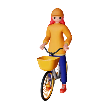 Fille assise sur un vélo  3D Illustration