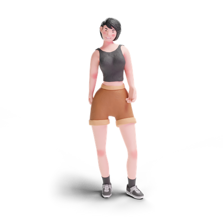 Fille aux cheveux courts debout  3D Illustration