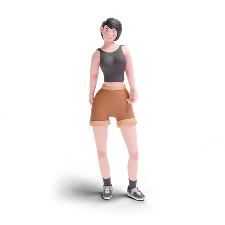 Fille aux cheveux courts debout  3D Illustration