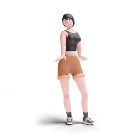 Fille aux cheveux courts debout posant  3D Illustration