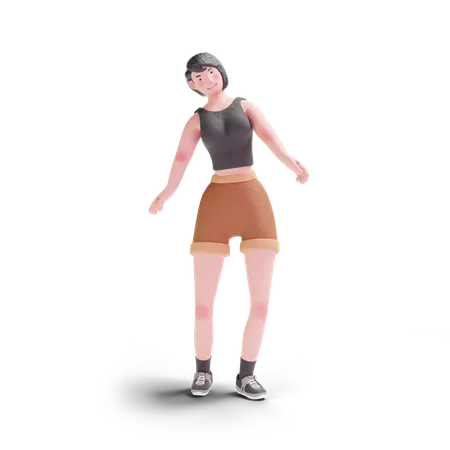 Fille aux cheveux courts debout posant  3D Illustration