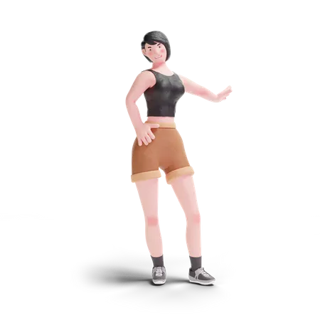 Fille aux cheveux courts debout posant  3D Illustration