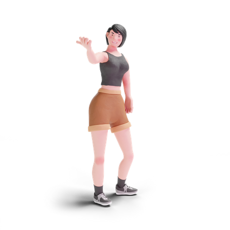 Fille aux cheveux courts debout posant  3D Illustration