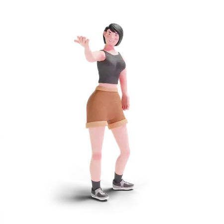 Fille aux cheveux courts debout posant  3D Illustration