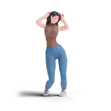 Fille aux cheveux longs pose debout  3D Illustration