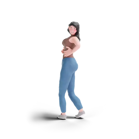 Fille aux cheveux longs pose féminine  3D Illustration
